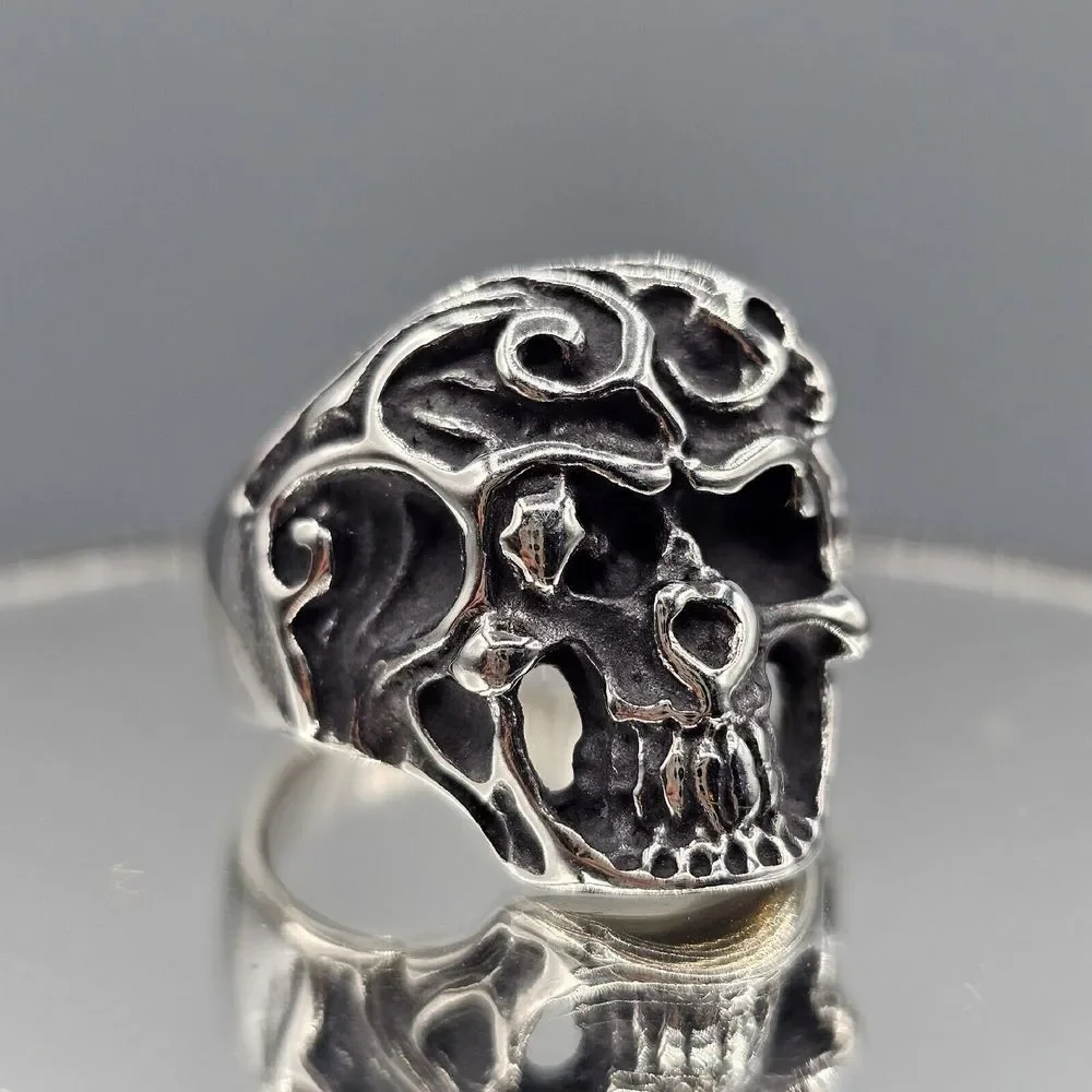 Mens Stainless Steel Skull Ring Gothic Biker Halloween Metal Punk 3D Size 10.5